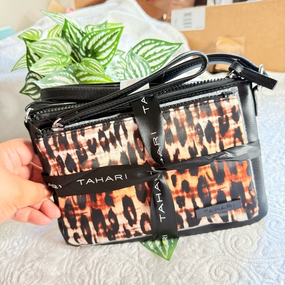 Tahari Black & Animal Print Crossbody Bag NWT - Picture 8 of 12
